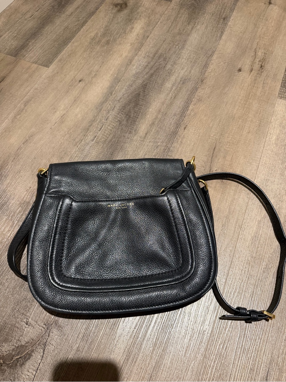 Marc Jacobs Black Pebbled Leather Crossbody Bag with Gold Hardware